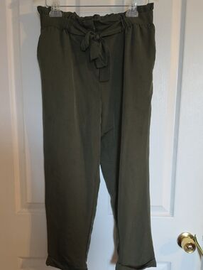 Who What Wear Olive Green Tie-Waist Straight Leg Pants
